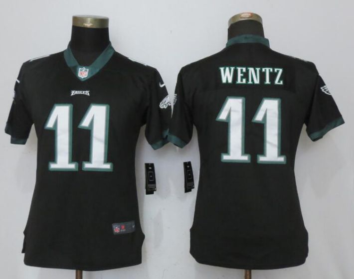 Women Philadelphia Eagles 11 Wentz Black Nike Vapor Untouchable Limited NFL Jerseys